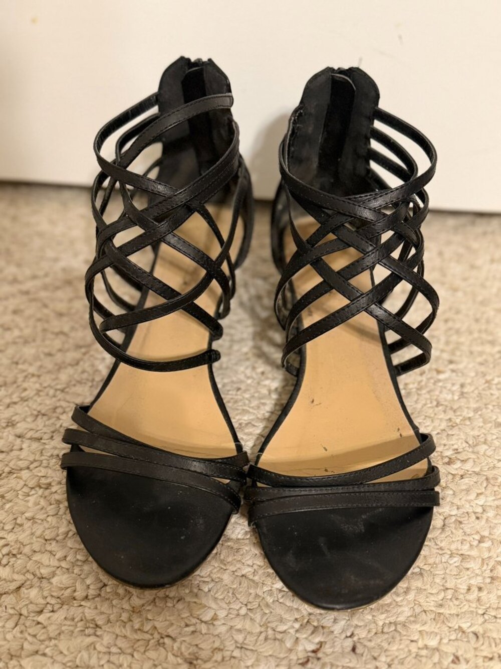 Shoedazzle "Danee" Black Strappy Low Wedge Sandals